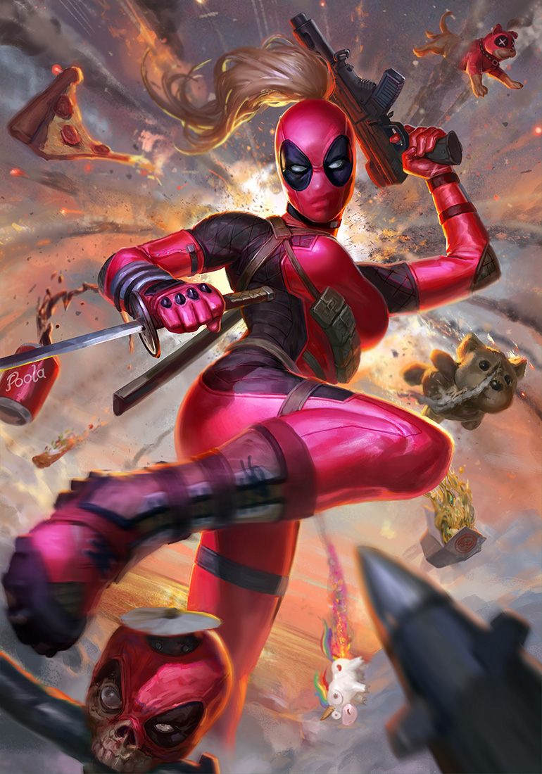 lady deadpool, headpool, and catpool (marvel and 1 more) drawn by alex_pascenko