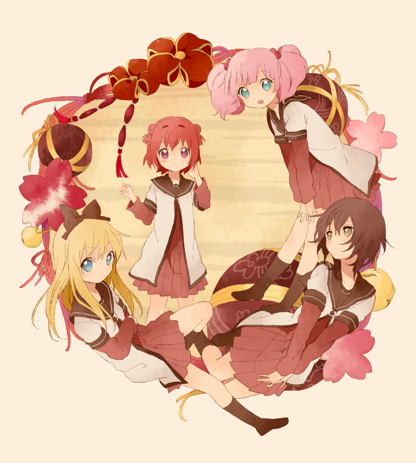 toshinou kyouko, akaza akari, funami yui, and yoshikawa chinatsu (yuruyuri) drawn by namori