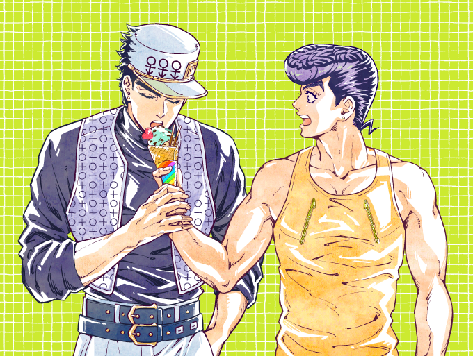 kujo jotaro and higashikata josuke (jojo no kimyou na bouken and 1 more) drawn by uchiyama_lammy