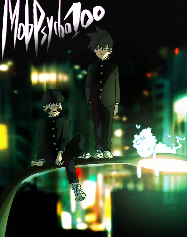 kageyama shigeo, kageyama ritsu, and ekubo (mob psycho 100) drawn by aoki_(fumomo)