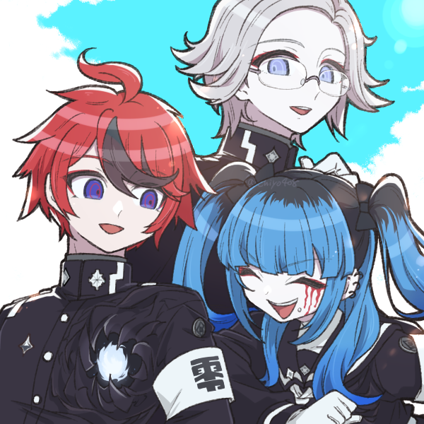 aotsuki eito, sumino takumi, and amemiya darumi (the hundred line -last defense academy-) drawn by chiyo408