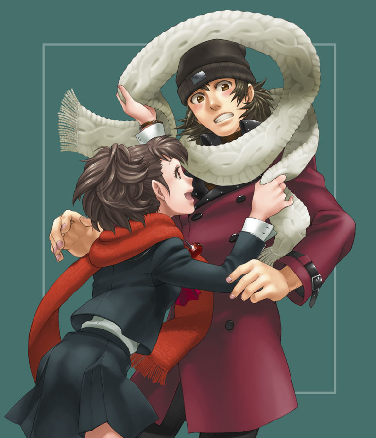 shiomi kotone and aragaki shinjirou (persona and 2 more) drawn by tsushima_shuu