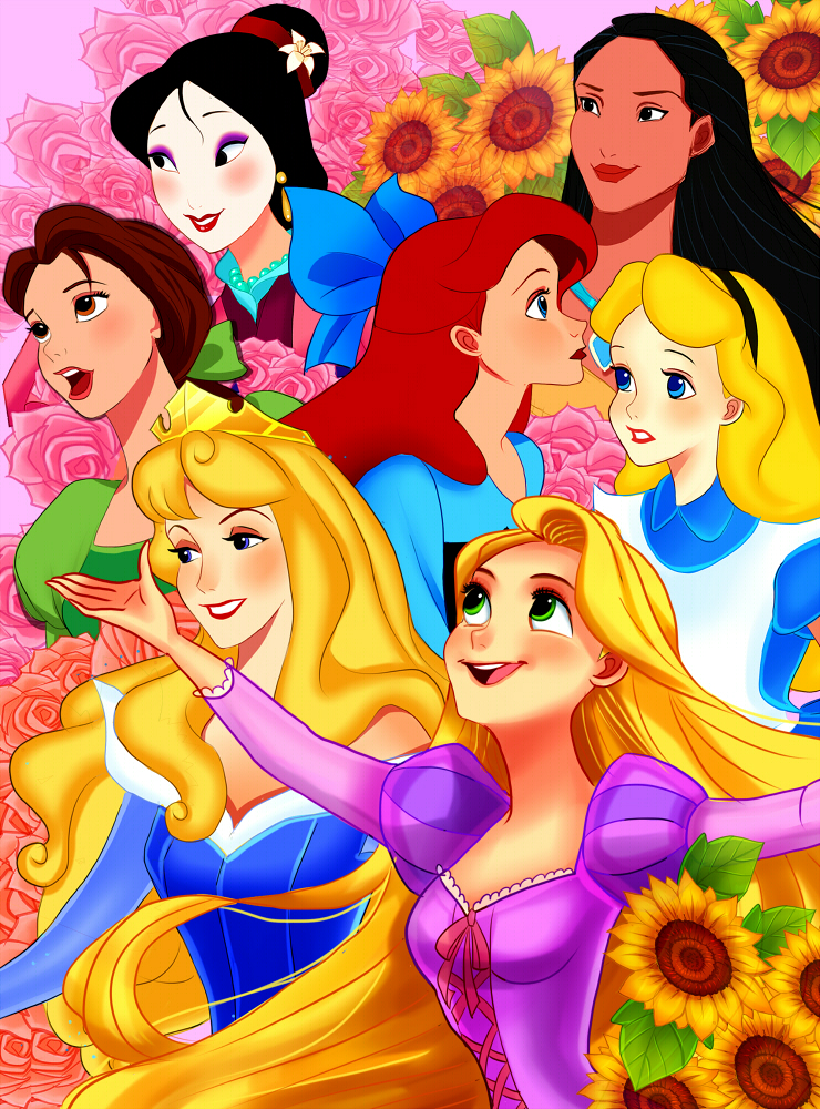 ariel, rapunzel, belle, aurora, fa mulan, and 2 more (disney and 8 more) drawn by nyamunekonabe