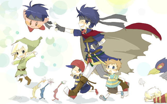 link, kirby, ike, toon link, red pikmin, and 6 more (fire emblem and 9 more) drawn by popupopo
