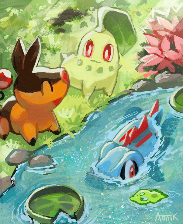 tepig, chikorita, totodile, zygarde, and zygarde cell (pokemon) drawn by aonik