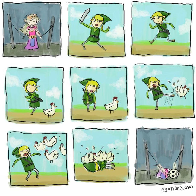 link, princess zelda, and cucco (the legend of zelda) drawn by ryot-iras