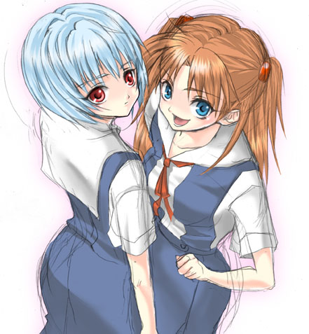 souryuu asuka langley and ayanami rei (neon genesis evangelion) drawn by takasuna_akira
