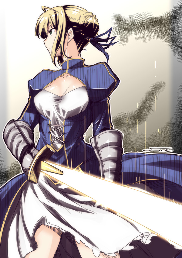 artoria pendragon and saber (fate and 1 more) drawn by fue_(rhomphair)