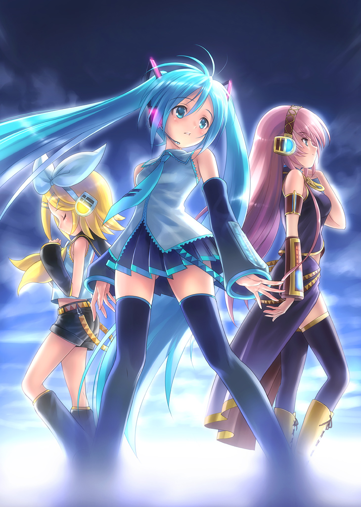 hatsune miku, kagamine rin, and megurine luka (vocaloid) drawn by goto_p