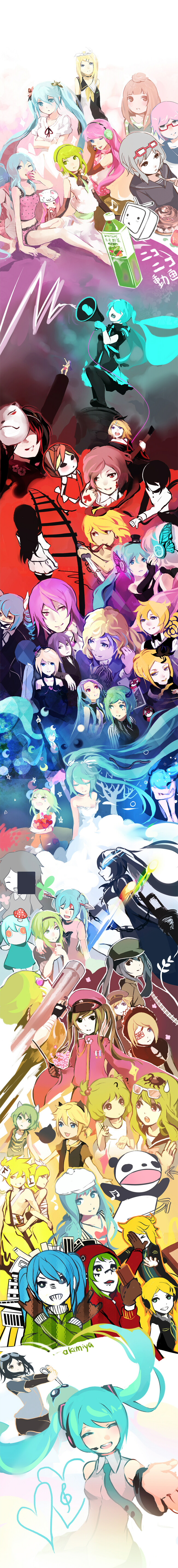 hatsune miku, kagamine rin, kagamine len, megurine luka, kaito, and 8 more (vocaloid and 43 more) drawn by piano_(agneschen)