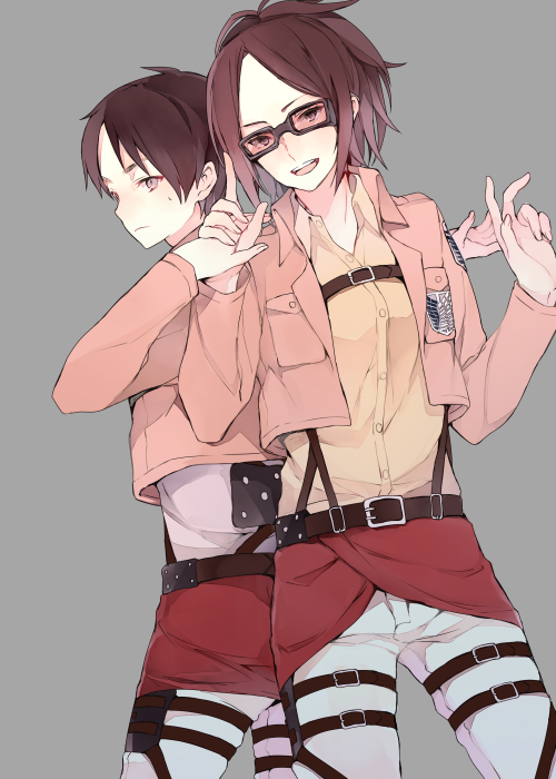 eren yeager and hange zoe (shingeki no kyojin) drawn by tokio_neo