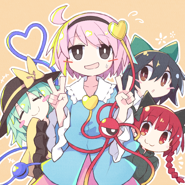 komeiji koishi, komeiji satori, kaenbyou rin, and reiuji utsuho (touhou) drawn by asameshi