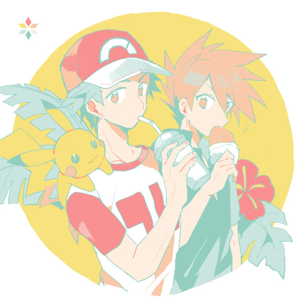 pikachu, red, and blue oak (pokemon and 1 more) drawn by smcms-m