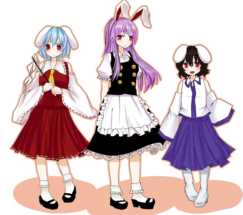hakurei reimu, kirisame marisa, kochiya sanae, reisen udongein inaba, inaba tewi, and 1 more (touhou) drawn by bakatoiuyatugabaka