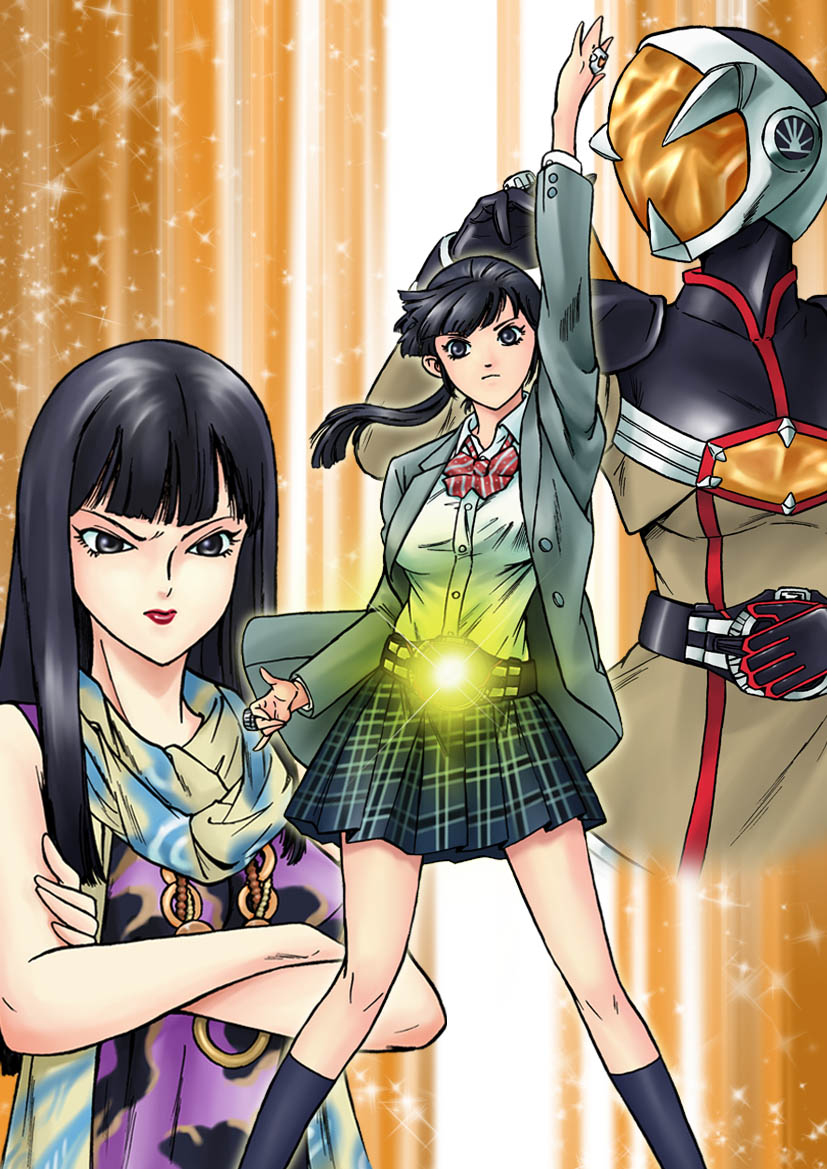 medusa, kamen rider mage, and inamori mayu (kamen rider and 1 more) drawn by iwa_(nanakakusui)