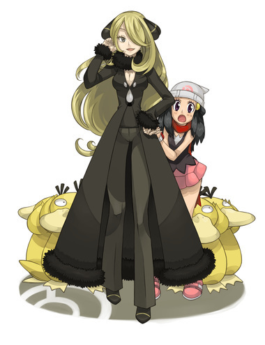 dawn, cynthia, and psyduck (pokemon and 1 more) drawn by sasairebun