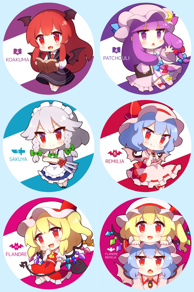 remilia scarlet, flandre scarlet, izayoi sakuya, patchouli knowledge, and koakuma (touhou and 1 more) drawn by 60mai
