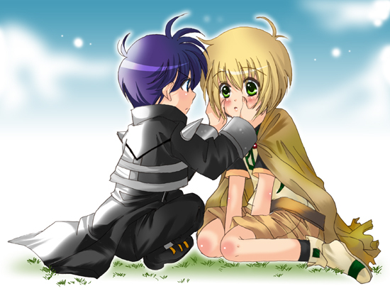 yuuno scrya and chrono harlaown (lyrical nanoha and 2 more) drawn by hina_sasaki