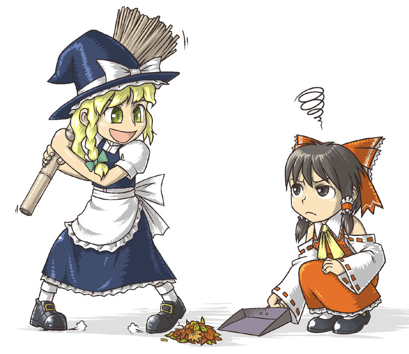 hakurei reimu and kirisame marisa (touhou) drawn by leex