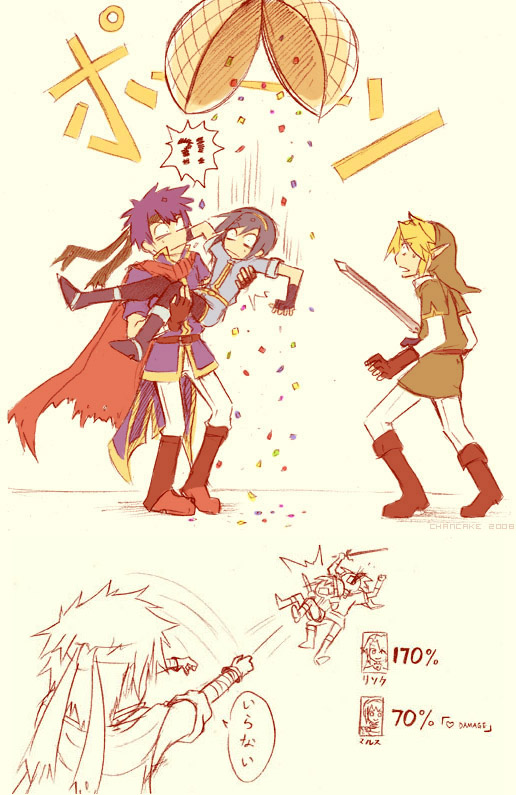 link, ike, and marth (fire emblem and 4 more) drawn by chancake