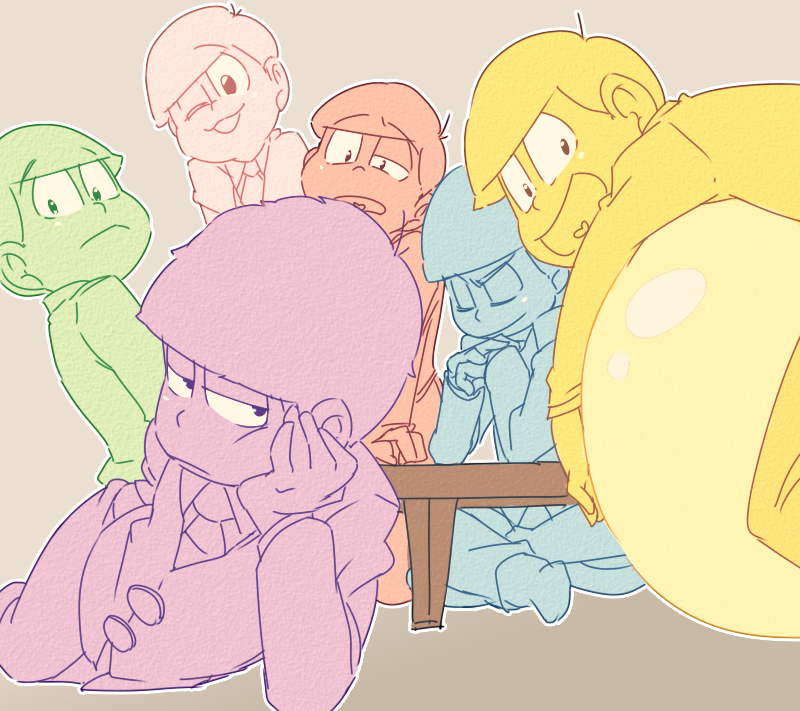 matsuno osomatsu, matsuno karamatsu, matsuno ichimatsu, matsuno jyushimatsu, matsuno choromatsu, and 1 more (osomatsu and 1 more) drawn by rian_(bdl)