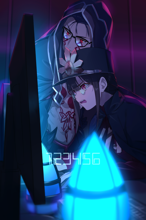cu chulainn, cu chulainn alter, and oda nobukatsu (fate and 1 more) drawn by echo_(circa)