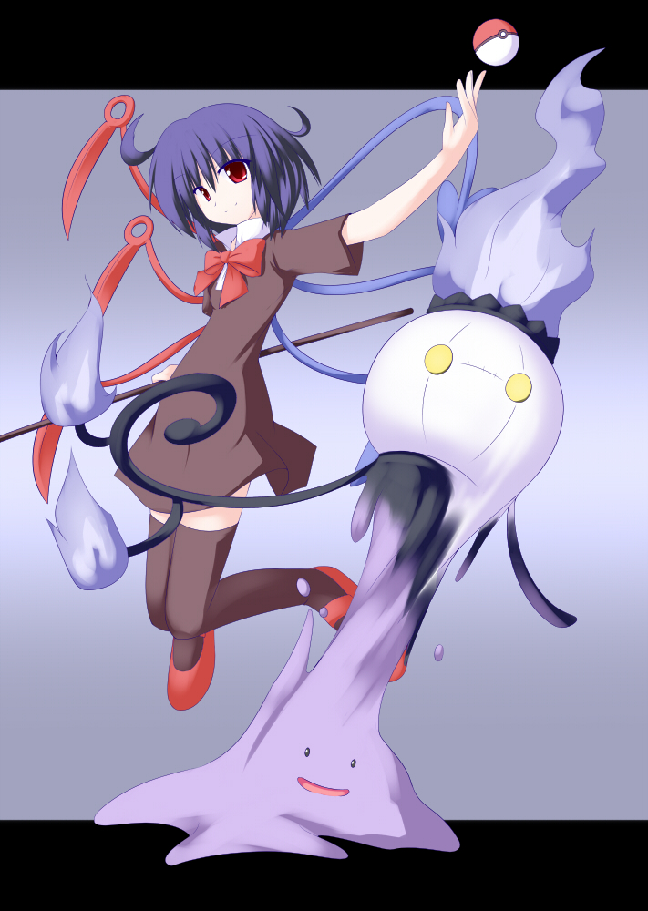houjuu nue, chandelure, ditto, and transformed ditto (touhou and 1 more) drawn by miyo_(miyomiyo01)