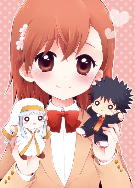 misaka mikoto, kamijou touma, and index (toaru majutsu no index) drawn by nae_(rno)