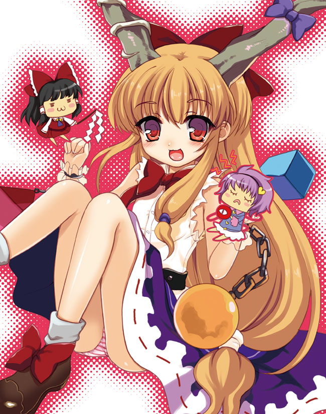 hakurei reimu, komeiji satori, and ibuki suika (touhou) drawn by kumao_mofumofu