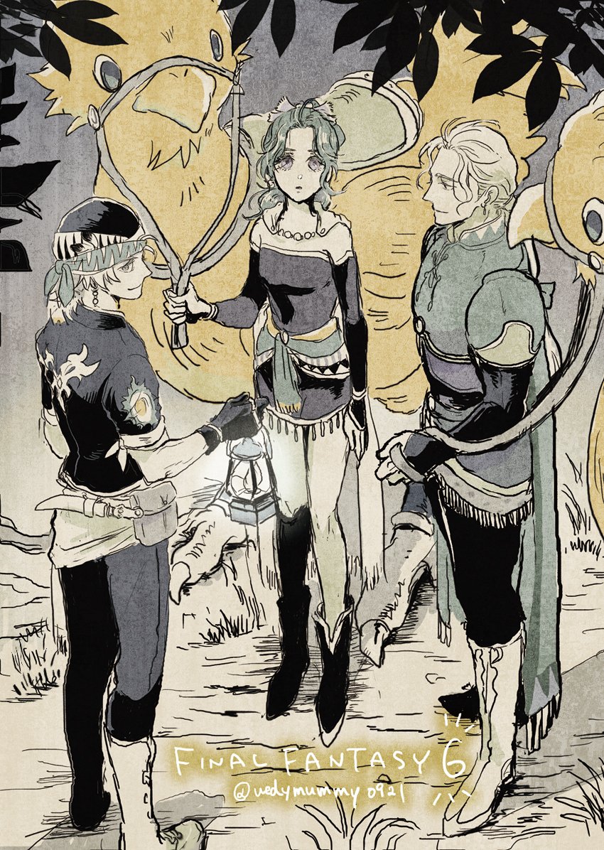 terra branford, locke cole, and edgar roni figaro (final fantasy and 1 more) drawn by uedymummy0921