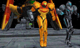 samus aran, metroid, metroid larva, and dark samus (metroid and 1 more)