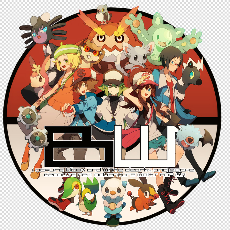 hilda, hilbert, n, oshawott, snivy, and 13 more (pokemon and 1 more) drawn by shinta_(nikka10)
