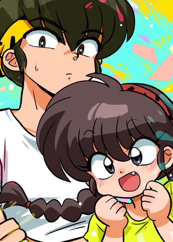 ranma-chan and hibiki ryouga (ranma 1/2) drawn by wanta_(futoshi)