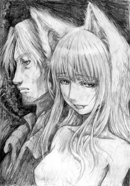 holo and craft lawrence (spice and wolf) drawn by katzeh