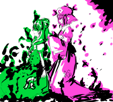 saigyouji yuyuko and kagiyama hina (touhou) drawn by kagurazaka_iroha