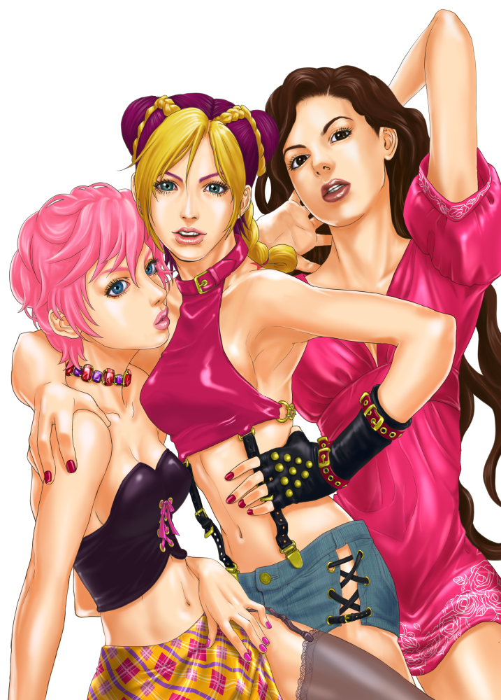 kujo jolyne, trish una, and yamagishi yukako (jojo no kimyou na bouken and 3 more) drawn by v-room
