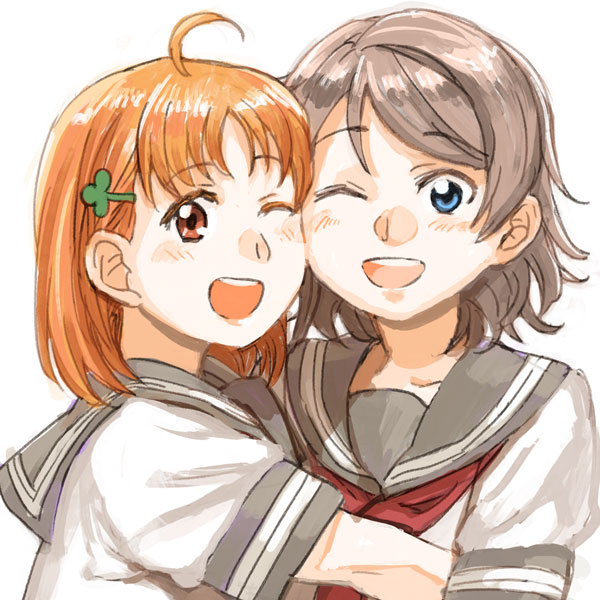 watanabe you and takami chika (love live! and 1 more) drawn by fukutarou_(enji127)