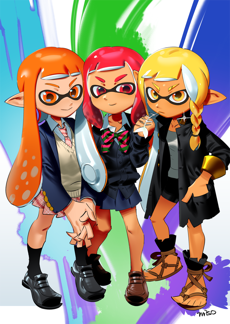 inkling player character, inkling girl, kaori, veronika, and surume (splatoon and 3 more) drawn by user_mjwk8425