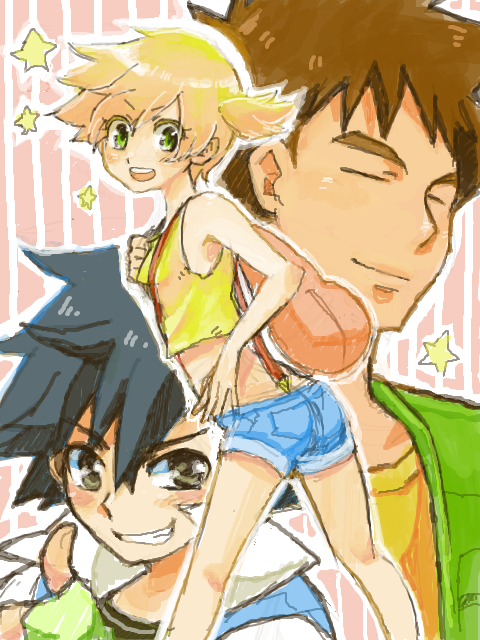 ash ketchum, misty, and brock (pokemon) drawn by cho_(taronana)