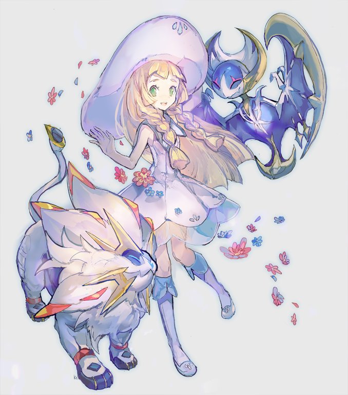 lillie, lunala, and solgaleo (pokemon and 1 more) drawn by kantarou_(8kan)