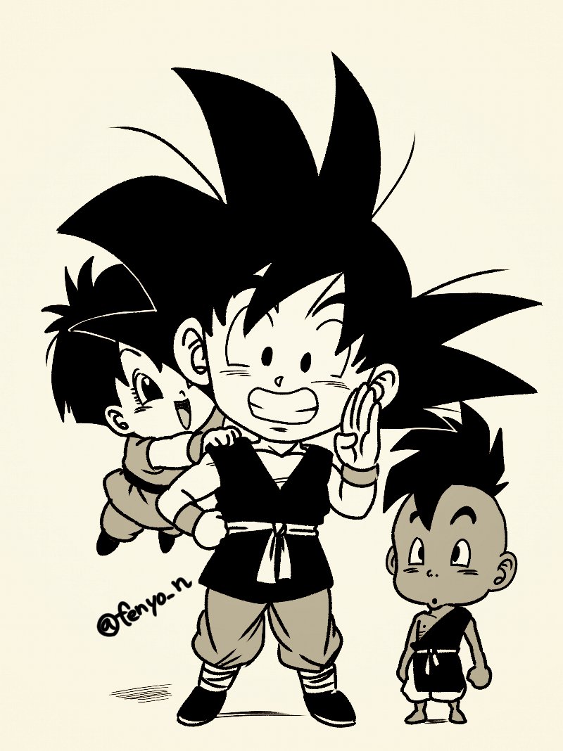 son goku, pan, and uub (dragon ball and 1 more) drawn by fenyon