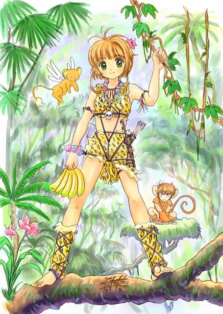 kinomoto sakura, kero, and li syaoran (cardcaptor sakura) drawn by bright_(artist)