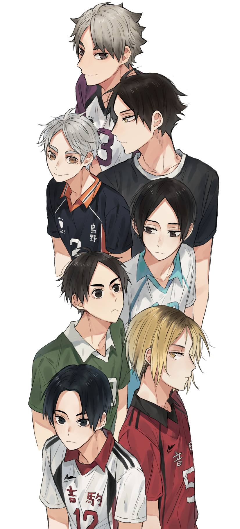 kozume kenma, sugawara koushi, suna rintarou, kunimi akira, semi eita, and 2 more (haikyuu!!) drawn by matchi_(ginger.8)