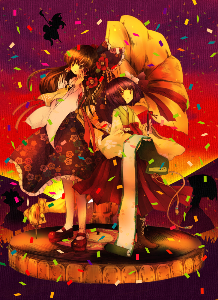 hakurei reimu, kirisame marisa, kazami yuuka, hieda no akyuu, and mima (touhou) drawn by hanada_hyou