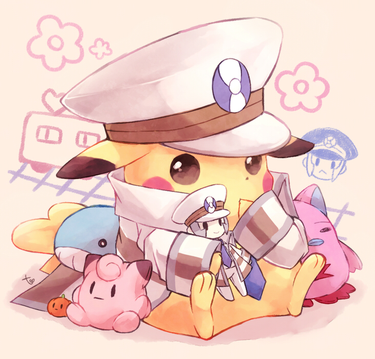 pikachu, ingo, emmet, clefairy, wailord, and 1 more (pokemon and 1 more) drawn by kabocha_torute