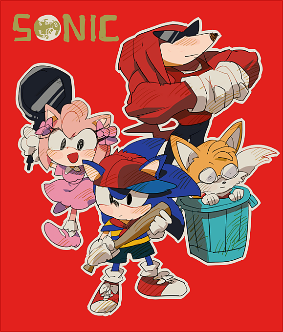 sonic the hedgehog, amy rose, tails, knuckles the echidna, ninten, and 3 more (sonic and 2 more) drawn by aoki_(fumomo)