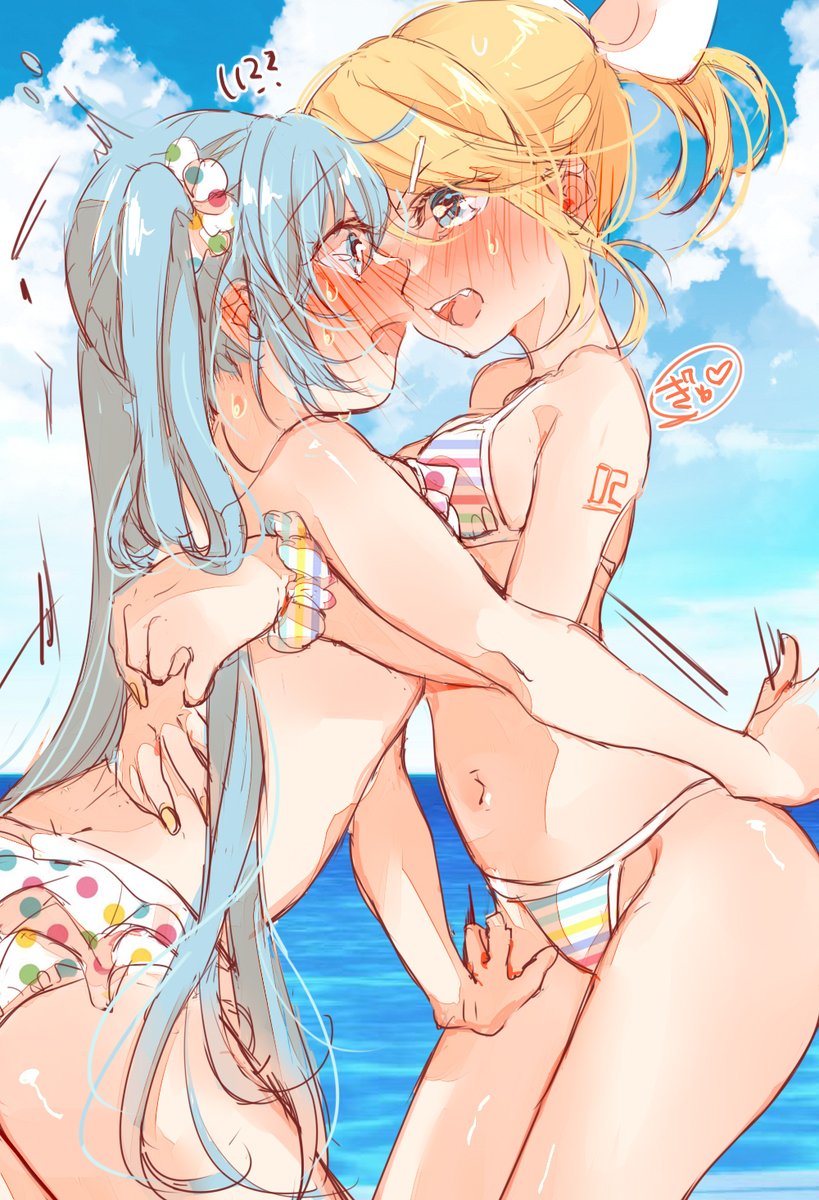 hatsune miku and kagamine rin (vocaloid and 2 more) drawn by mimi_mine