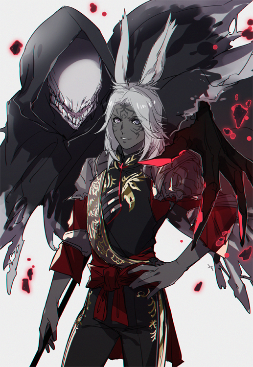warrior of light, reaper, and voidsent (final fantasy and 1 more) drawn by yomo_(ym)