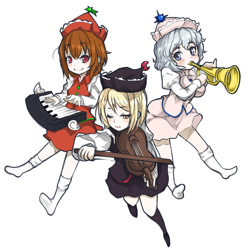 lunasa prismriver, merlin prismriver, and lyrica prismriver (touhou) drawn by ginji74