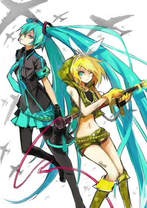 hatsune miku and kagamine rin (vocaloid and 1 more) drawn by i-riya